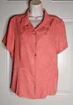 Caribbean Joe Pink Tropical Print Button Down Short Sleeve Silk Blend Bl... - £9.84 GBP