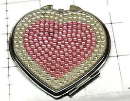Two Sided Pink Jeweled Heart Shaped Pocket Makeup Mirror Vintage - $19.79