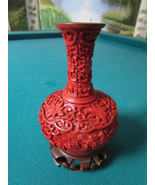 ANTIQUE CINNABAR VASE IN WOODEN VASE METAL INSIDE [73] - $162.80 CAD