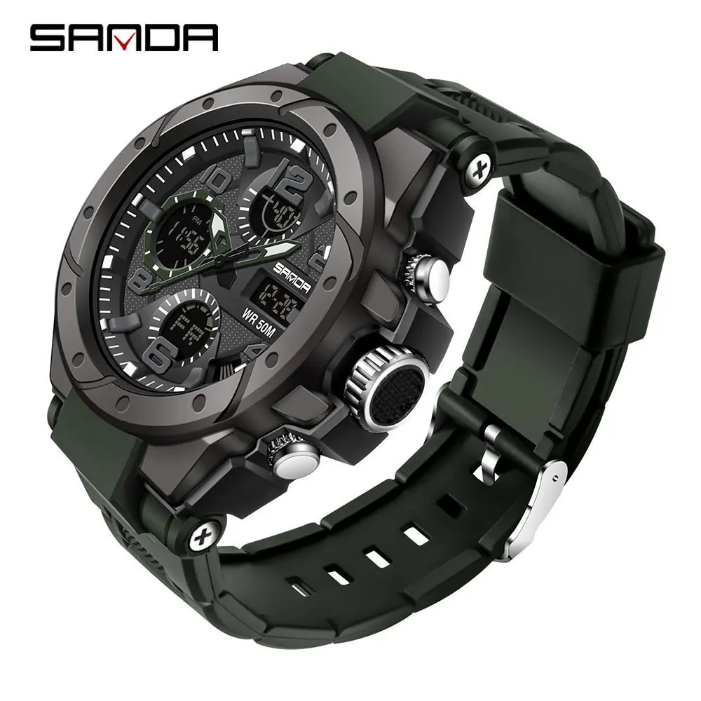 SANDA Men&#39;s   Wrist Watch Multifunctional Waterproof  Army Wristwatch Dual Displ - £50.15 GBP