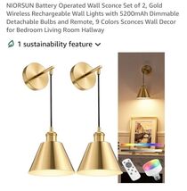 Battery Operated Wall Sconce Set of 2, Gold Wireless Rechargeable Wall L... - $69.18