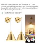 Battery Operated Wall Sconce Set of 2, Gold Wireless Rechargeable Wall L... - $69.18