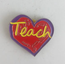 Penzeys Teach Heart Shaped World Enamel Lapel Hat Pin - £5.83 GBP