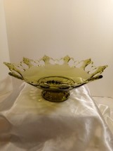 Vintage Westmorland Ring &amp; Petal Glass Pedestal Bowl Olive Green Open La... - £30.14 GBP