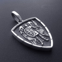 Saint St. Michael Archangel Cross Shield Prayer Medal Silver Pendant Necklace - £110.31 GBP