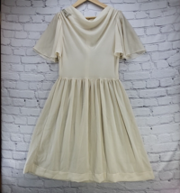 Vintage Dress Womens Sz S Small Cream Sheer Full Skirt Draft Neck Flaws  - £23.73 GBP