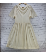 Vintage Dress Womens Sz S Small Cream Sheer Full Skirt Draft Neck Flaws  - £23.36 GBP