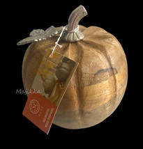 Martha Stewart 6 Inch Wood Wooden Pumpkin With Silver Stem And Leaf Shelf Filler - £36.04 GBP