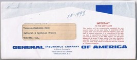 Vintage Insurance Policy General Insurance Company Of America 1961-62 - $2.05