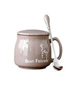 Lovely Ceramic Cup Coffee Tea Mugs Suit, Mug + Lid + Spoon, Light Grey - $22.73