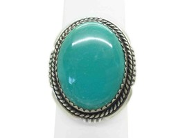 Navajo Artisan Denetdale Oval Turquoise Cabochon Ring Sterling Silver Size 9.5 - £179.85 GBP