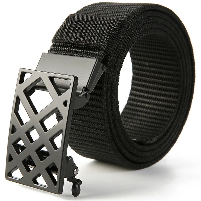 Men&#39;s Canvas Belt Men&#39;s Casual Tactical Belt Automatic Black Buckle Buck-110CM - $20.00