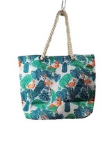 Beach TOTE Canvas Flamingo Tropical Bag with Top Zipper Closure - £11.59 GBP