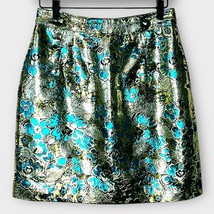 WALTER gold &amp; teal metallic floral jacquard brocade mini skirt size 4 ho... - $35.00