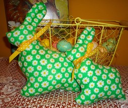 Pair of Rabbits Daisies on Green Basket Fillers or Pillows Spring &amp; Easter Decor - £17.40 GBP