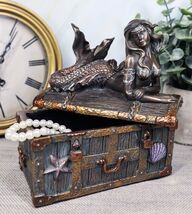 Bronzed Mermaid Nerida Resting On Sunken Treasure Jewelry Box Figurine 5... - $35.99
