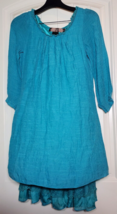 Urban Mango Turquoise Aqua Blue Shift Layered Dress Lace Hem Size S - £13.18 GBP