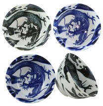 Blue And Black Oriental Dragons Ceramic Bowls Pack Of 4 Soup Bowl Made In Japan - £27.64 GBP