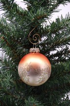 Orange Cream Glitter Leaf 2-5/8" Glass Ball Christmas Ornament - £7.82 GBP