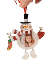 Clear Frosted Acrylic Snowman Picture Frame Ornament Dangling Legs &amp; Charms EUC - £5.85 GBP