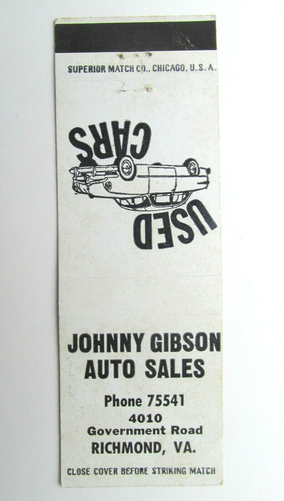 Johnny Gibson Auto Sales - Richmond, Virginia Used Car 20 Strike Matchbook Cover - $2.00