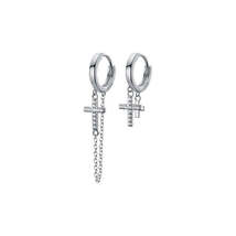 Anyco Earrings Fashion Silver 925 Sterling Vintage Punk Cuban Link Chain Cross  - £19.82 GBP