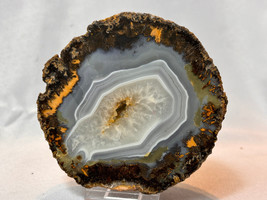 Blue / Grey Geode Nodule Rock Quartz Mineral Rock Specimen Polished Half - $29.65
