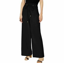 INC Womens 14 Deep Black Wide Leg Belted Paper Bag Pants NWT  - $17.63
