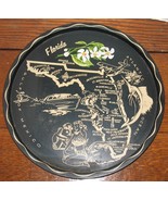 Vtg FLORIDA 10 7/8&quot; Round Distressed Paint Metal Tin Serving Tray Souvenir - €9,45 EUR