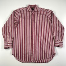 ETRO Milano Shirt Mens 38 Red Pink Tan Striped Cotton Long Sleeve Cotton Collar - £32.49 GBP
