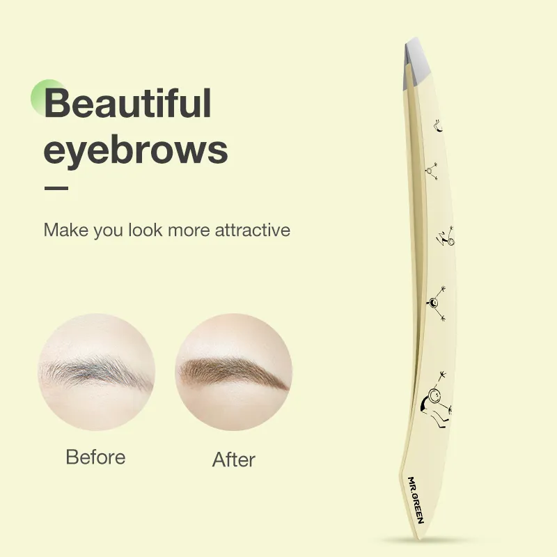 Sporting MR.GREEN Curve Handle Eyebrows Tweezers Professional Fine Hairs Puller  - £33.61 GBP