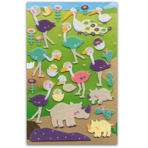 CUTE RHINO &amp; OSTRICH FELT STICKERS Sheet Animal Raised Craft Scrapbook S... - £3.13 GBP