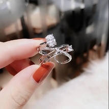 18K White Gold Plated Adjustable Crystal Open Ring for Women - £9.47 GBP