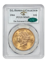 1904 $20 PCGS/CAC MS65+ ex: D.L. Hansen - $6,874.88