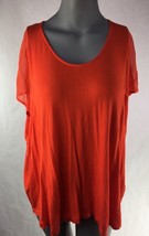 Kenneth Cole Womens Hi Low Blouse Flame Orange Short Sleeves Scoop Neck Top M - £15.17 GBP