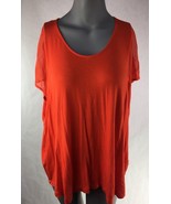 Kenneth Cole Womens Hi Low Blouse Flame Orange Short Sleeves Scoop Neck ... - $18.99