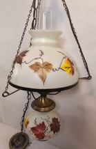 Vintage Hurricane Fall Leaves Glass Swag Hanging Chandelier Parlor Lamp Chain - £67.92 GBP