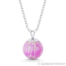 Angel-Skin Pink Opal Ball Solitaire Pendant &amp; Chain Necklace in 14k Whit... - $22.76+