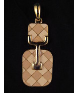LADIES NECKLACE PENDANT GOLD TONE &amp; BEIGE 3.75&quot; Large MODERN GEOMETRIC C... - $188.28 MXN