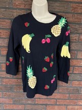 Talbots Pullover Sweater MP Embroidery Fruit Jewels Crew Neck Shirt Blou... - £13.45 GBP