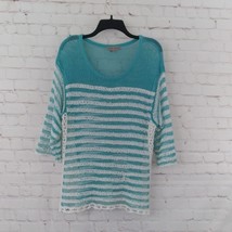 Sharon Young Top Womens Small Blue Striped 3/4 Sleeve Open Knit Tunic Crochet - £11.06 GBP