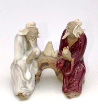 Ceramic Figurine Two Men Sitting On A Bench Drinking Tea - 2&quot; Color: Red... - £6.34 GBP