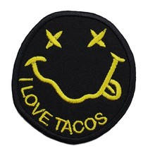 Smiley Face I Love Tacos Emoji Embroidered Iron-on Patch 3&quot; x 2.75&quot; Hook &amp; Loop - £5.20 GBP+