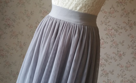 LIGHT GREY Maxi Tulle Skirt Bridesmaid High Waisted Plus Size Maxi Skirt image 7