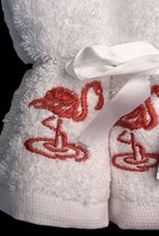 Coastal Flamingo Embroidered Washcloths Facecloths 12x 12&quot; Set of 6 White  - £23.26 GBP