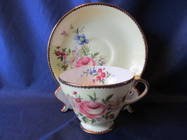 Vintage Royal Grafton English Bone China Cup &amp; Saucer, Light Yellow Floral 1950s - £14.32 GBP