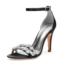 High Heels Rhinestones Bridal Sandals Women Summer Shoes Open Toe Ankle Buckle S - £78.48 GBP