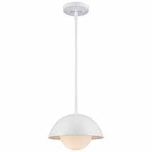 Maureen 10 in. 1-Light White Pendant Light Fixture with Metal Dome and W... - £26.04 GBP