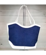 Estee Lauder Navy Blue w White Faux Leather Beach Tote Shopper Bag Purse... - $19.39