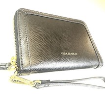 Vera Bradley Black Pebbled Leather Zip Around Wallet Clutch Wristlet - £10.46 GBP